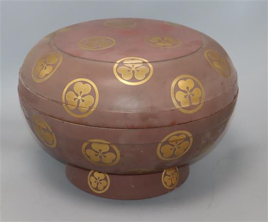 A large 19th century Japanese lacquer box and cover, Sakai family crest